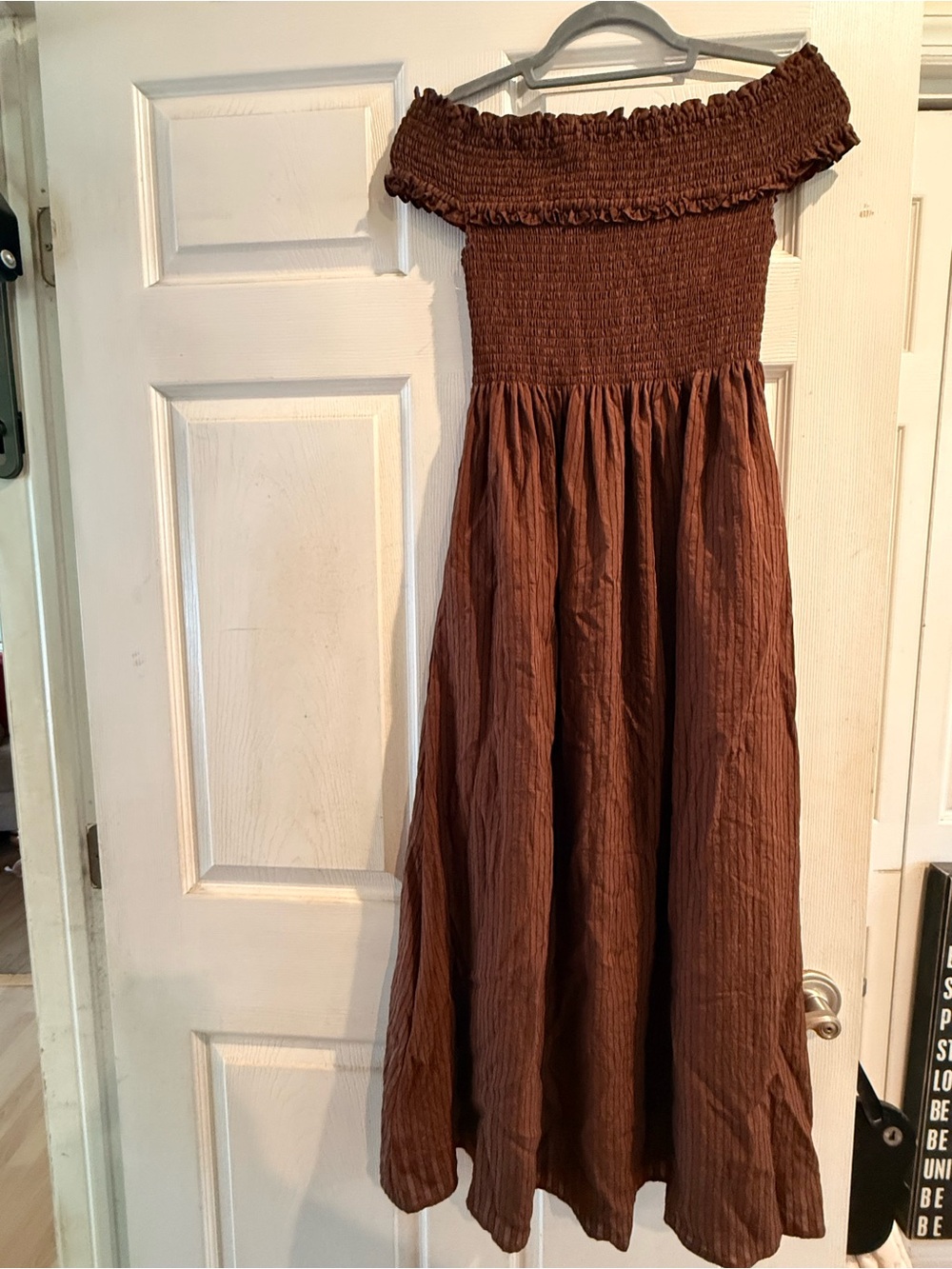 Hill House Brown Off-Shoulder Smocked Maxi Dress